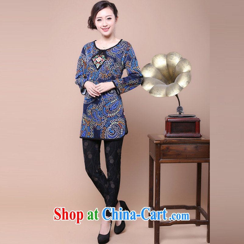 2014 fall/winter Korean Beauty stylish Chinese cotton stamp kit two-piece to sell FGRS Blue Kit XXXL, charm and Barbara (Charm Bali, qipao/Tang, and shopping on the Internet