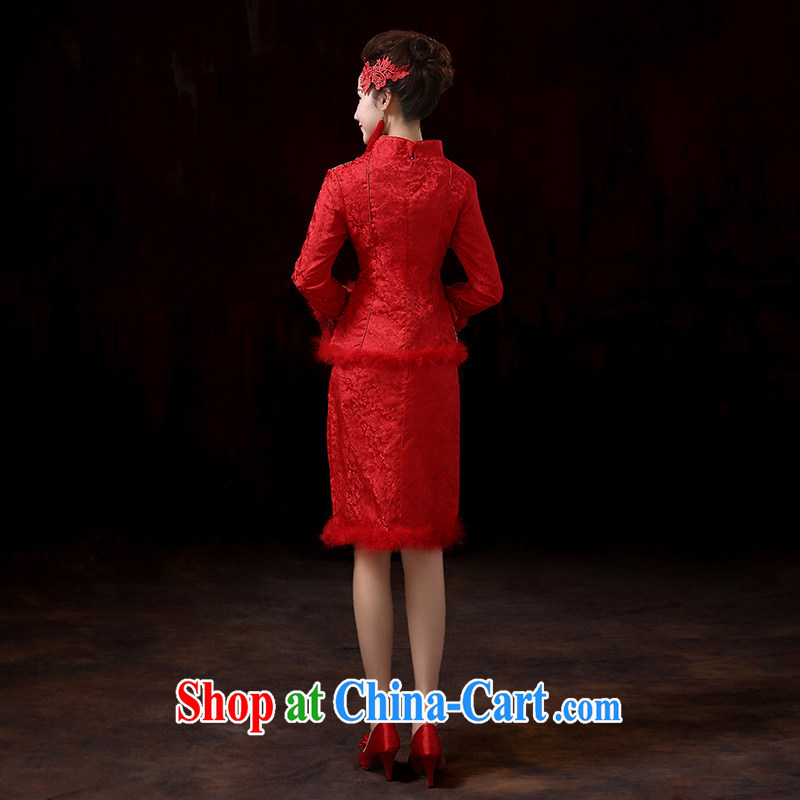 Diane M Ki upscale winter bridal long-sleeved wedding dresses dress cotton robes red winter clothes toast serving short winter outfit, serving toast XXL, Diane M Qi, shopping on the Internet