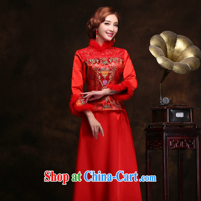 Still, 12,014 new marriages improved cheongsam stylish winter long-sleeved warm toast serving Chinese folder cotton dress YY 2310 red XXL, it's a, and shopping on the Internet