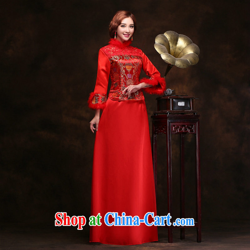 Still, 12,014 new marriages improved cheongsam stylish winter long-sleeved warm toast serving Chinese folder cotton dress YY 2310 red XXL, it's a, and shopping on the Internet