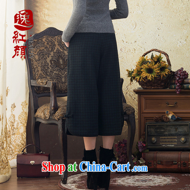 once and for all, proverbial hero, stylish wool Chinese pants, Ms. autumn and winter Dress Pants Ethnic Wind arts retro Wide Leg trousers green XL, fatally jealous once and for all, and, on-line shopping