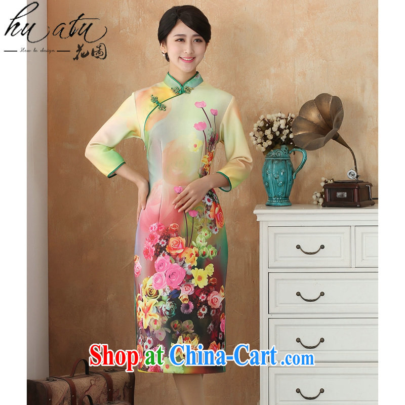 Take the dresses autumn Women's clothes Chinese qipao jacquard cotton and Chinese, in stamp duty cuff cheongsam dress dress - 1 2 XL