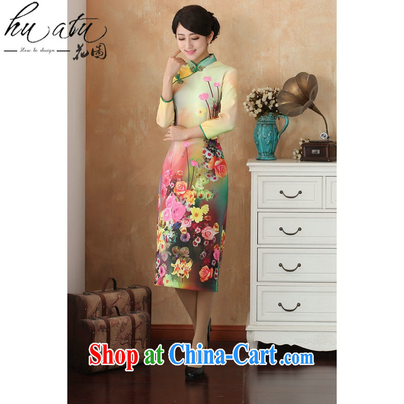 Take the dresses autumn Women's clothes Chinese qipao jacquard cotton and Chinese, in stamp duty cuff cheongsam dress dress - 1 2 XL, flowers, and shopping on the Internet