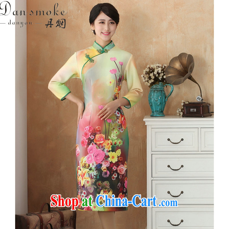 Dan smoke fall dresses Women's clothes Chinese qipao jacquard cotton and Chinese, in stamp duty cuff cheongsam dress dress - 1 2 XL