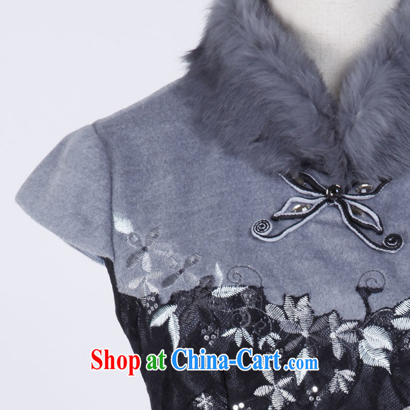 The proverbial hero once and for all -- fall of Lace Embroidery rabbit hair for fall and winter Stylish retro improved cheongsam gray 2 XL, fatally jealous once and for all, and, on-line shopping