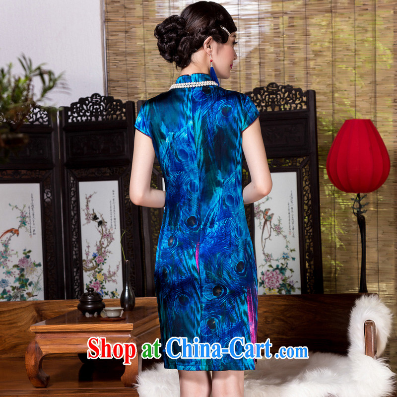 Yin Yue seal autumn and winter, heavy Silk Cheongsam stamp improved retro daily dos santos Ms. Silk Cheongsam dress blue XL seal, Yin Yue, shopping on the Internet