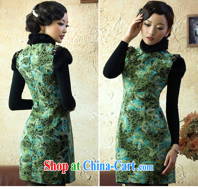 Once the proverbial hero fall drunk original autumn and winter new sleeveless vest skirt Chinese improved short hair collar cheongsam dress green 2 XL pictures, price, brand platters! Elections are good character, the national distribution, so why buy now enjoy more preferential! Health