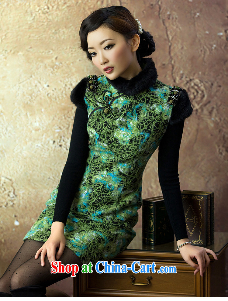 Once the proverbial hero fall drunk original autumn and winter new sleeveless vest skirt Chinese improved short hair collar cheongsam dress green 2 XL pictures, price, brand platters! Elections are good character, the national distribution, so why buy now enjoy more preferential! Health