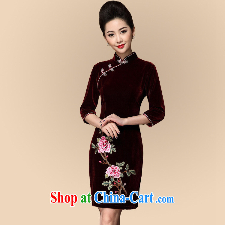 2014 European site fall and winter Chinese Chinese qipao cultivating black velvet three-dimensional embroidery 7 cuff-tie outfit purple XXXL