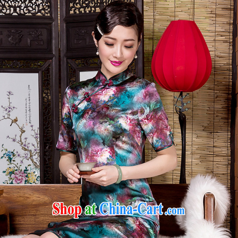 Yin Yue seal 2015 autumn and winter, the heavy Silk Cheongsam banquet art stamp improved day-dresses, skirts picture color XL seal, Yin Yue, shopping on the Internet