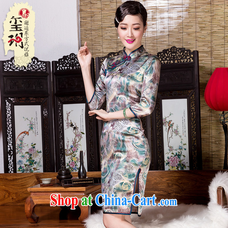 Yin Yue seal 2014 heavy silk, 7 cuff Silk Cheongsam Shanghai wind Korea dos santos Ms. Silk Cheongsam picture color XXL