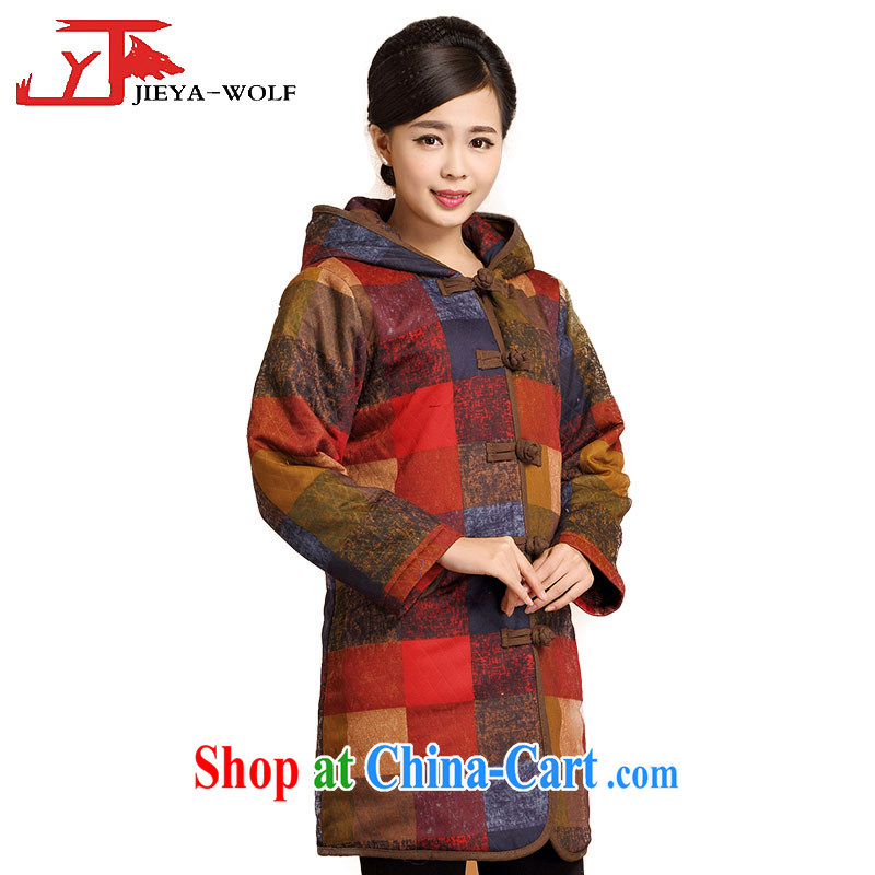 JIEYA - WOLF Tang Women's clothes quilted coat jacket autumn and winter fashion, Ms. Tang with cotton clothing, long, urban chic double-cap red, color XXXL, JIEYA - WOLF, shopping on the Internet