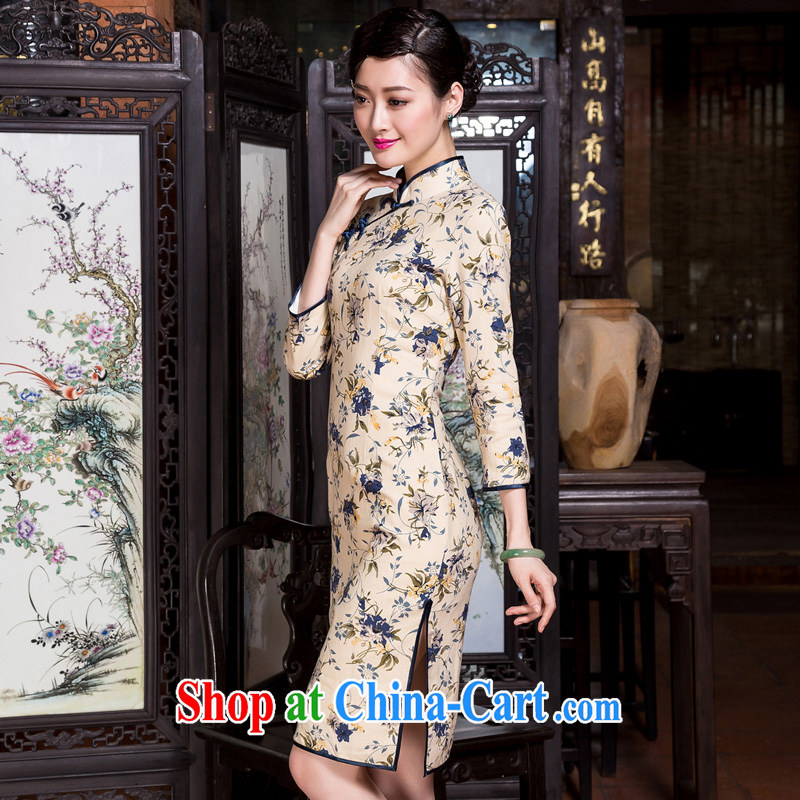 Yin Yue seal 2015 winter new cotton the literary and artistic floral cheongsam 7 cuff improved day-dresses, skirts picture color XXL seal, Yin Yue, shopping on the Internet