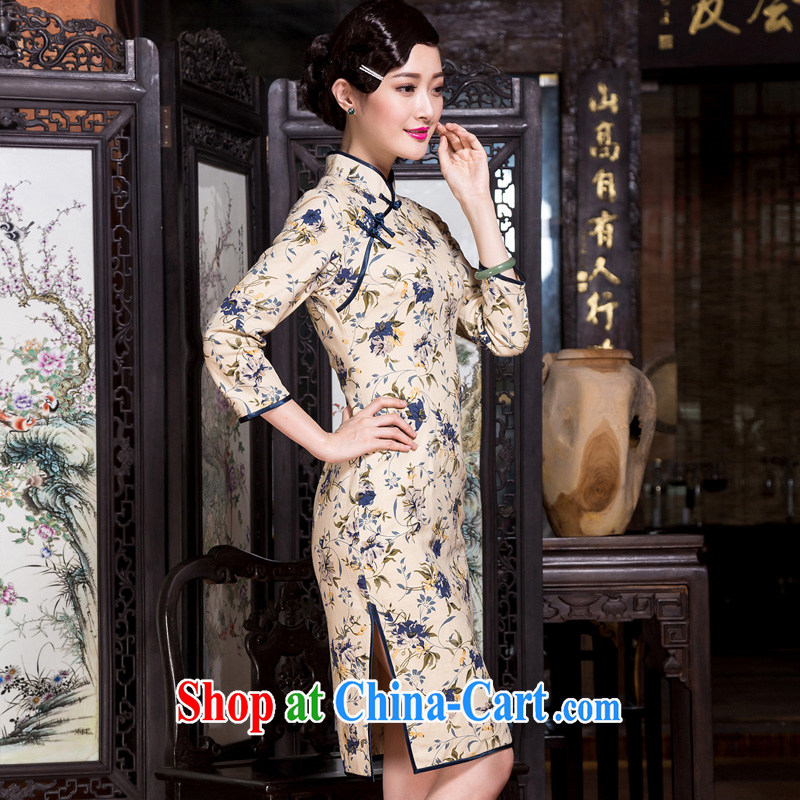 Yin Yue seal 2015 winter new cotton the literary and artistic floral cheongsam 7 cuff improved day-dresses, skirts picture color XXL seal, Yin Yue, shopping on the Internet