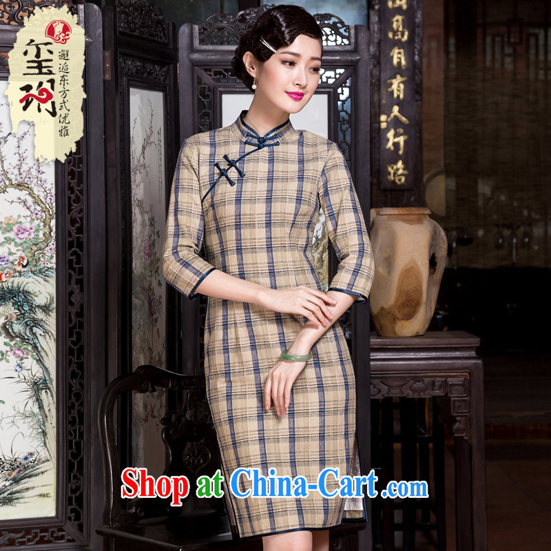 Yin Yue seal 2015 autumn and winter new cotton the cheongsam literary and art nouveau grid 7 cuff linen elegant cheongsam dress picture color S seal, Yin Yue, shopping on the Internet