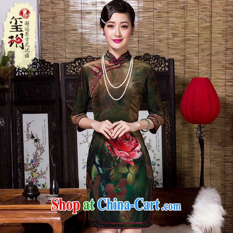 Yin Yue seal 2015 autumn and winter new wool location stamp cheongsam elegant antique improved, Ms. aura cheongsam dress picture color XXXL
