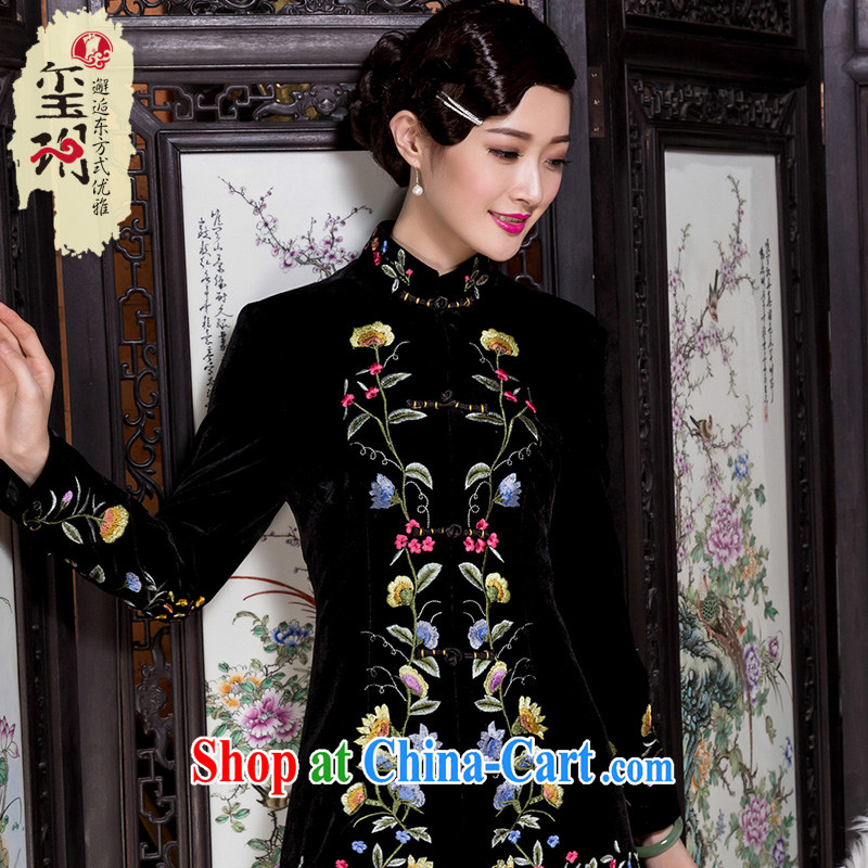 Yin Yue seal 2015 winter retro embroidery flower velvet jacket middle-aged T-shirt Chinese Ethnic Wind mother load Tang black M seal, Yin Yue, shopping on the Internet