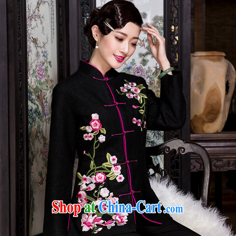 Yin Yue seal 2015 winter embroidery Tang on T-shirt, old mother female retro ethnic wind jacket hair so the code black XL seal, Yin Yue, shopping on the Internet