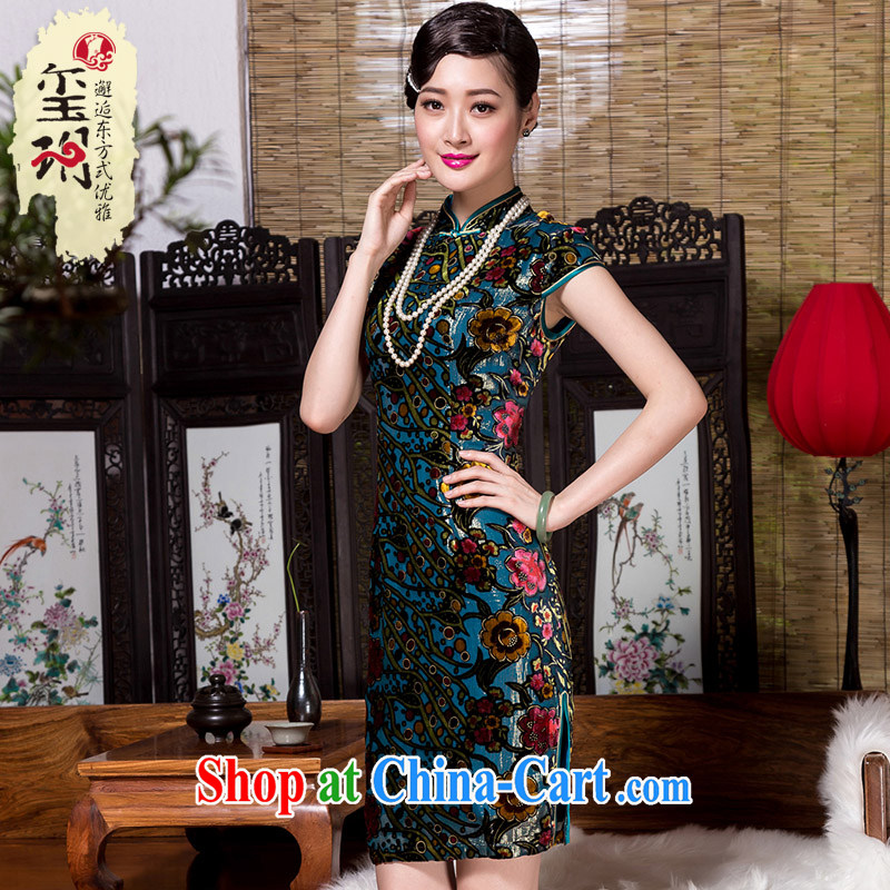 Yin Yue seal autumn 2015 new retro ethnic wind, qipao dress silk black flower lint-free cloth improved cheongsam dress picture color XXXL seal, Yin Yue, shopping on the Internet
