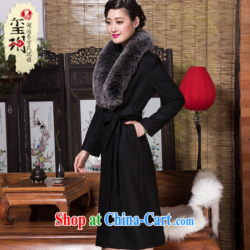 Royal Seal Yin Yue 2015 winter wool coat is luxurious Fox hair collar OL commuter sepia, long wind jacket coat black XL seal, Yin Yue, shopping on the Internet