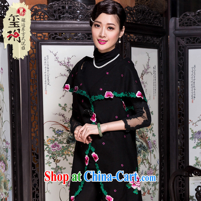 Yin Yue seal 2015 National wind embroidery hair? shawl jacket loose the code t-shirt dresses shawls accessories black are code