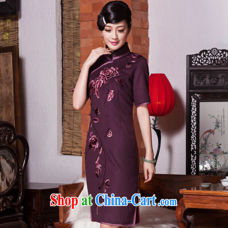 Yin Yue seal winter 2015 new banquet embroidery high-end dresses elegant improvement Ms. cuff cheongsam dress dark red XXL seal, Yin Yue, shopping on the Internet