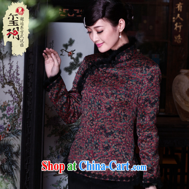 Yin Yue seal winter 2015 New National wind Tang with long-sleeved warm silk floral quilted robes T-shirt-tie picture color XXL