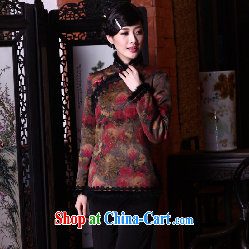 Yin Yue seal winter 2015 new Hong Kong cloud yarn antique Chinese long-sleeved silk quilted Chinese qipao style t-shirt picture color XXL seal, Yin Yue, shopping on the Internet