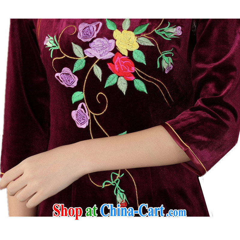 In accordance with the conditions in spring and fall new, improved female dresses stretch the silk embroidered beauty in short sleeves cheongsam dress - Purple B XL 2, according to the situation, and, shopping on the Internet