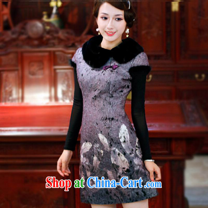 ruyi, 2014 new autumn and winter female new improved warm hair short dresses, dresses 4355 4355 purple XXL sporting, wind, shopping on the Internet