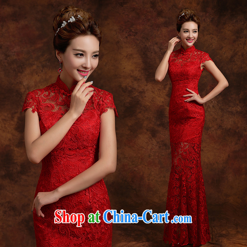 Qi wei served toast summer 2015 New Red lace bridal wedding dresses toast serving modern improved cheongsam crowsfoot toast wedding at Merlion long cultivating ceremony red XXL, Qi wei (QI WAVE), online shopping