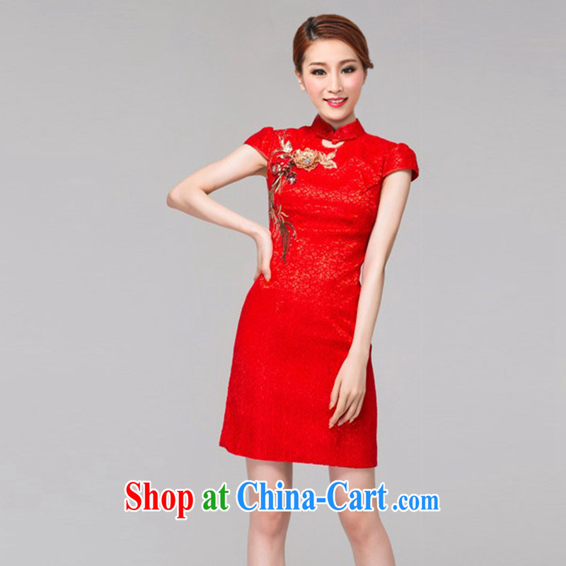 Sheep, summer 2015 new retro embroidery flower red bridal wedding toast clothing qipao QP 003 red XL sheep and goats (yangnuo), shopping on the Internet