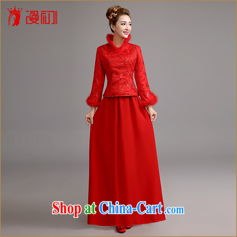 Early definition Bridal Fashion 2015 new long-sleeved winter clothing wedding dresses winter toast serving thick dress Long Red Red XXL code early definition, shopping on the Internet