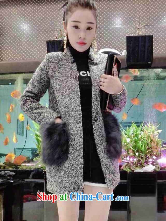 fall and winter Korean jacket, long hair that jacket girls thick Fox hair pocket? The coat N 6076 light gray L, love for AI QING QIAO), online shopping