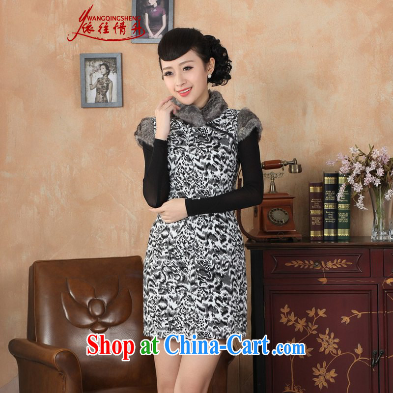 According to the conditions in winter improved Chinese qipao, for stitching Leopard beauty sleeveless dress cheongsam dress as figure 2 XL