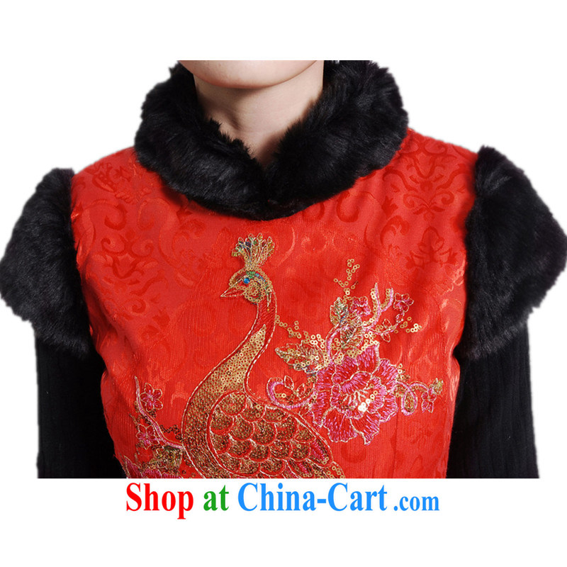 In accordance with the conditions and in winter spring new improved Chinese qipao, for stitching jacquard quilted dress cheongsam dress - C red 2 XL, according to the situation, and, on-line shopping