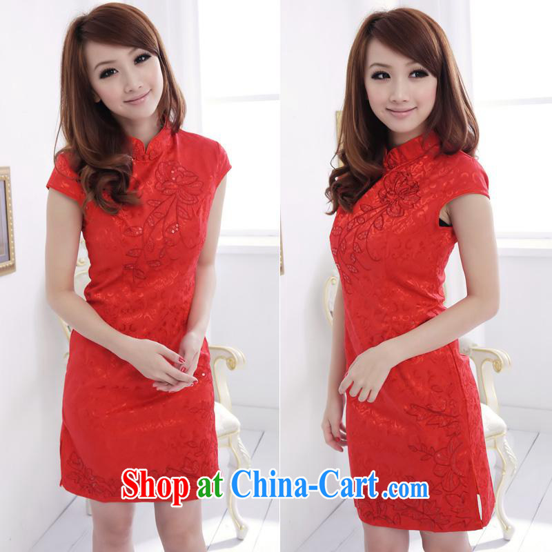 2014 summer bridal wedding dresses Chinese Antique improved cheongsam toast serving red embroidery cheongsam dress red XL large 2 CM pictures, price, brand platters! Elections are good character, the national distribution, so why buy now enjoy more preferential! Health
