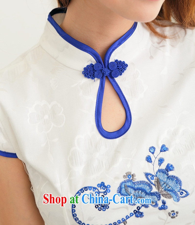 cheongsam dress summer 2014 stylish embroidered water droplets for white light and stylish improved cheongsam dress blue M pictures, price, brand platters! Elections are good character, the national distribution, so why buy now enjoy more preferential! Health