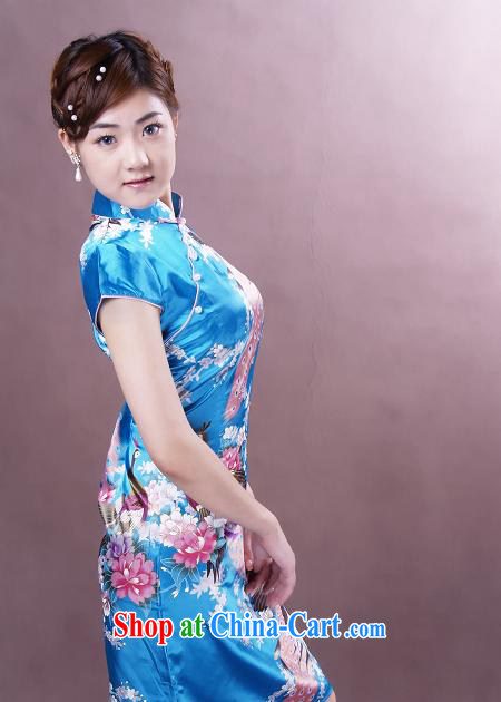 cheongsam dress summer stylish emulation silk Peacock Silk is withholding thick MM large numbers show photography outfit blue lake XXL pictures, price, brand platters! Elections are good character, the national distribution, so why buy now enjoy more preferential! Health