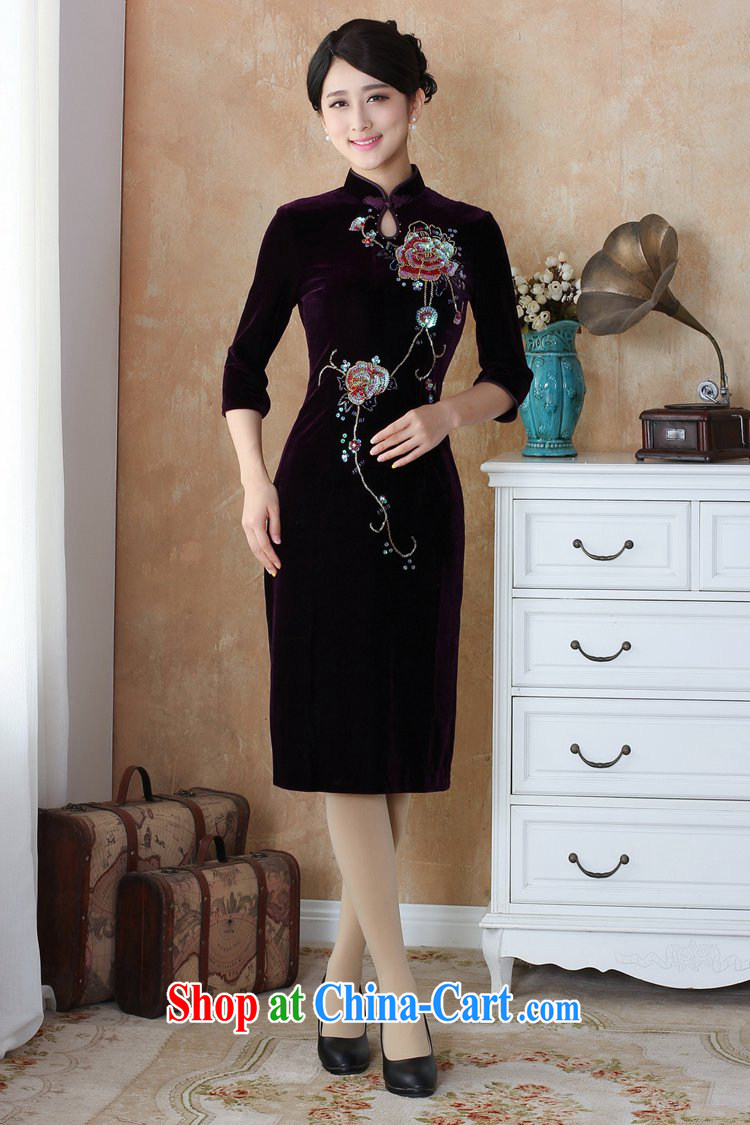 To Green, autumn and winter, the female Chinese cheongsam Silk Velvet manually staple pearl cultivation, long cheongsam dress - 3 #4 XL pictures, price, brand platters! Elections are good character, the national distribution, so why buy now enjoy more preferential! Health