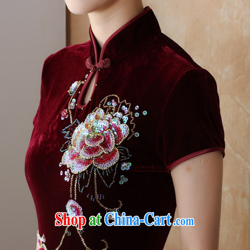 To Green, autumn and winter, the female Chinese cheongsam Silk Velvet manually staple pearl cultivation, long cheongsam dress - 3 #4 XL, green, and shopping on the Internet