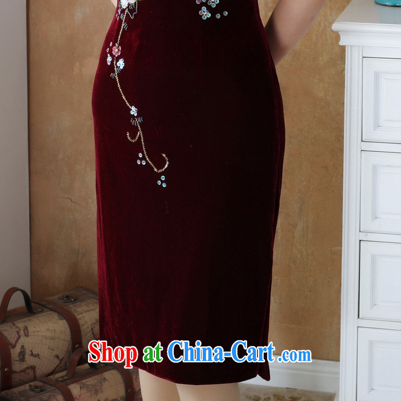 To Green, autumn and winter, the female Chinese cheongsam Silk Velvet manually staple pearl cultivation, long cheongsam dress - 3 #4 XL, green, and shopping on the Internet