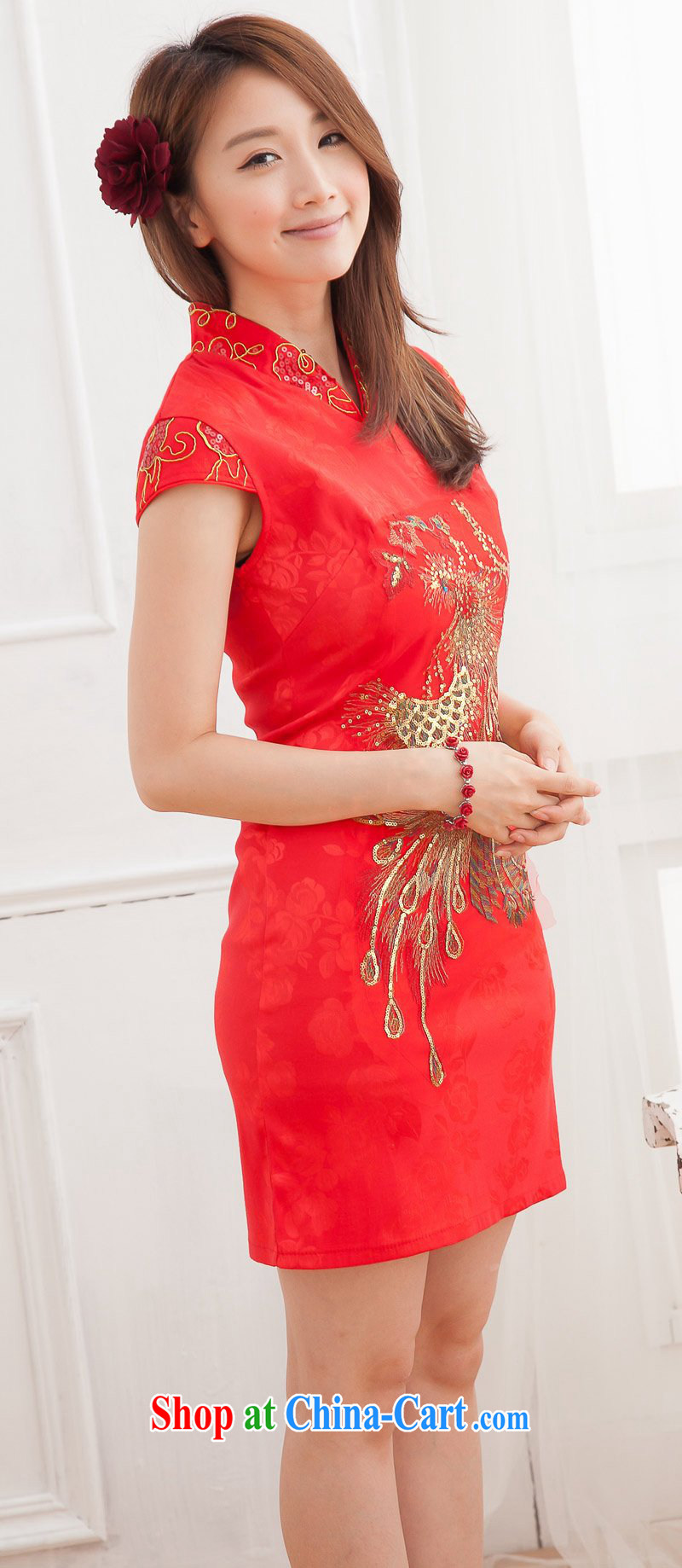 Phoenix embroidery cheongsam dress summer improved stylish beauty wedding dress toast clothing wedding dresses red XL pictures, price, brand platters! Elections are good character, the national distribution, so why buy now enjoy more preferential! Health