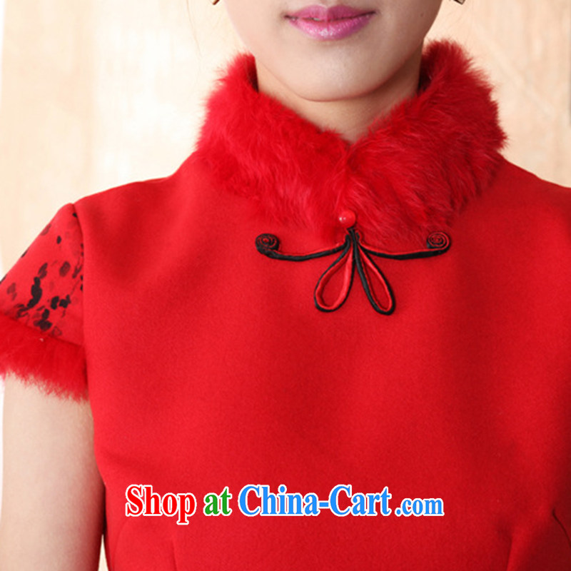 Dan smoke-free fall and winter cheongsam dress with short hair it improved rabbit hair for bridal dresses ebullient red cheongsam qipao annual red XL, Bin Laden smoke, shopping on the Internet