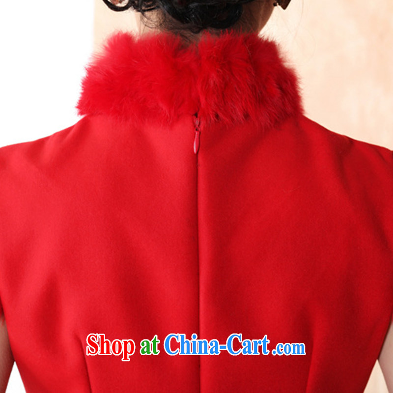 Dan smoke-free fall and winter cheongsam dress with short hair it improved rabbit hair for bridal dresses ebullient red cheongsam qipao annual red XL, Bin Laden smoke, shopping on the Internet