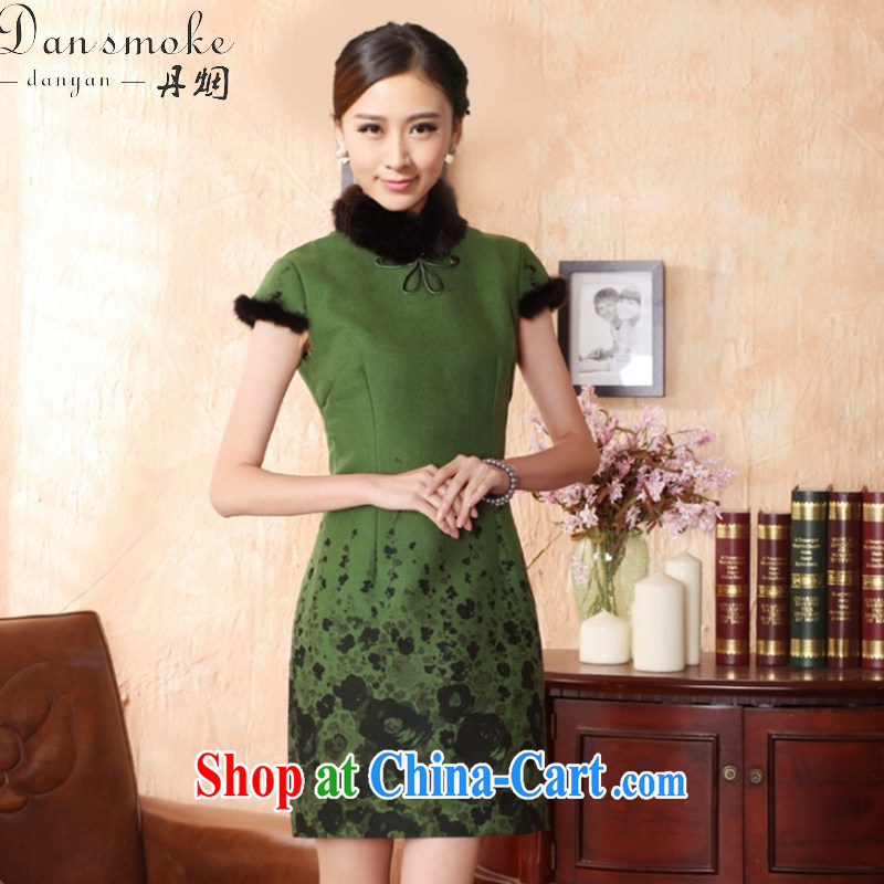 Spend the fall and winter cheongsam dress with short hair it improved rabbit hair for bridal dresses ebullient red cheongsam qipao annual green XL, figure, and shopping on the Internet