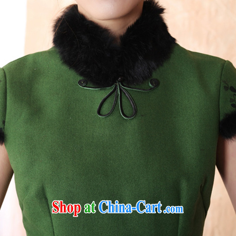 Spend the fall and winter cheongsam dress with short hair it improved rabbit hair for bridal dresses ebullient red cheongsam qipao annual green XL, figure, and shopping on the Internet