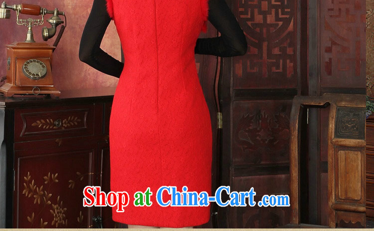 Take the cheongsam dress Tang with winter clothes dresses thick composite lace-up collar rabbit hair collar cheongsam dress festive qipao gown red 2 XL pictures, price, brand platters! Elections are good character, the national distribution, so why buy now enjoy more preferential! Health