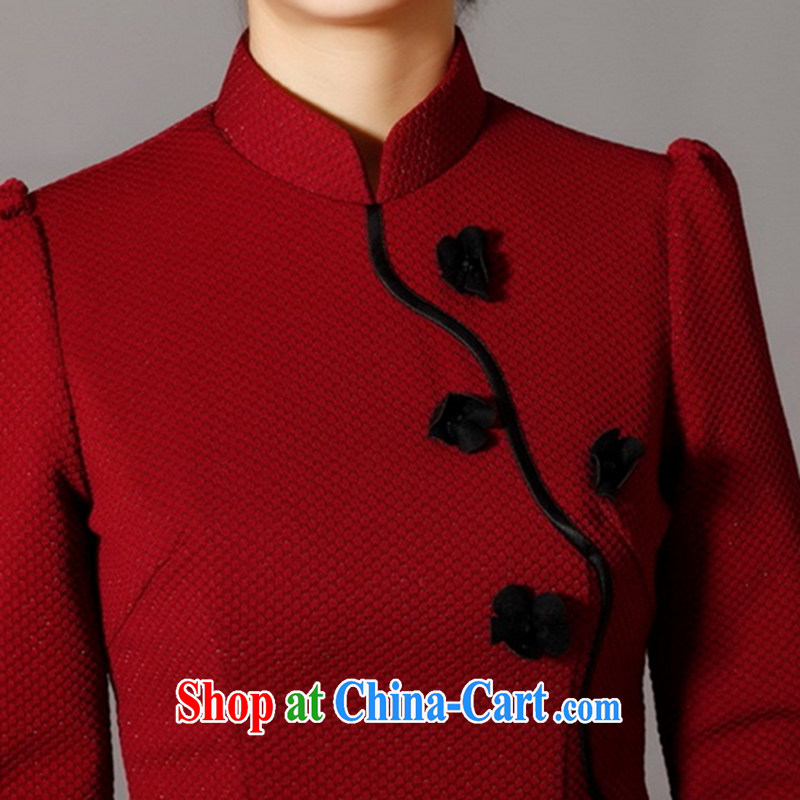 Take the cheongsam dress SPRING CHINESE improved, manually for three-dimensional flower knitting fashion cheongsam dress cheongsam banquet serving wine red 3XL, spend figure, online shopping