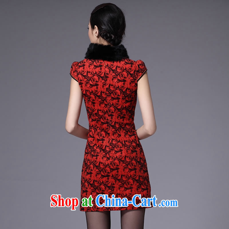Cyd Ho KWUN TONG rose laugh spring outfit/hair collar to remove cheongsam/stylish improved cheongsam/G 130,120 red XXL, Sau looked Tang, shopping on the Internet